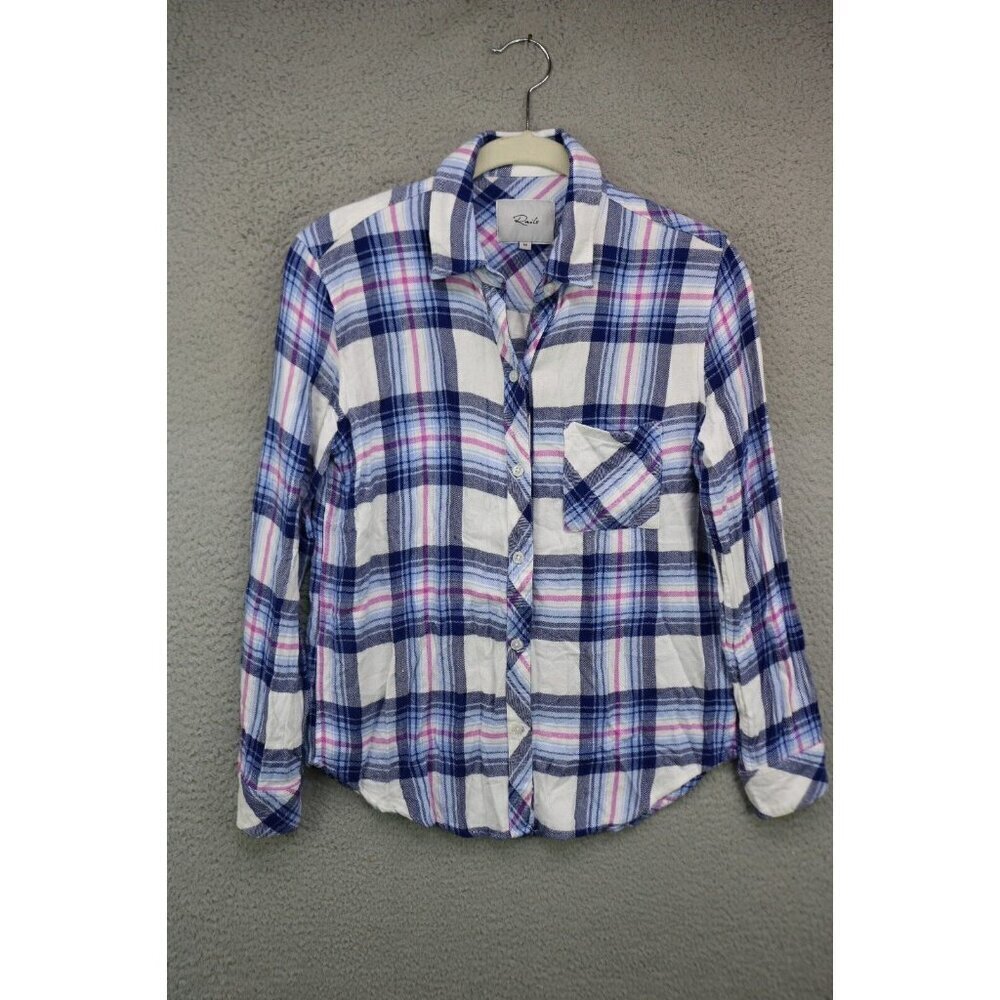 Rails Long Sleeve Blue Plaid Button Up Top-Size XS